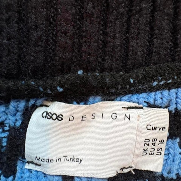 ASOS Design Sweater Blue Black Abstract Animal Patterned Oversized Women's 16 1X - Picture 4 of 8